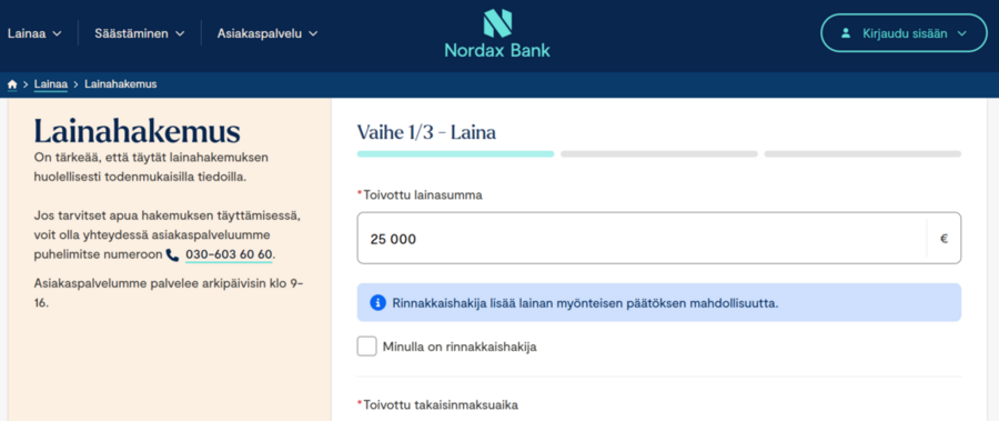 nordax bank lainahakemus