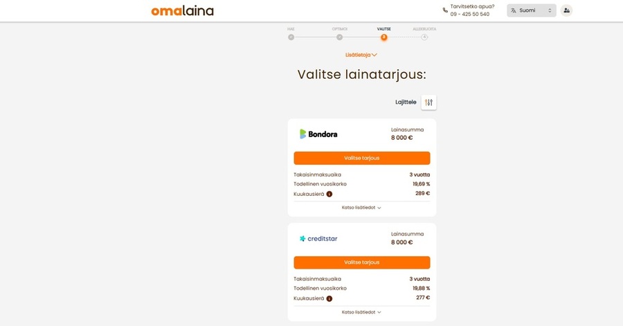 Omalaina.fi lainatarjoukset