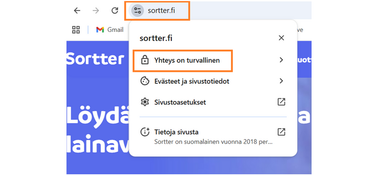 suojattu yhteys nettisivulla