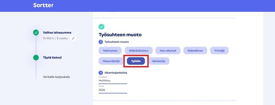 työttömän lainahakemus