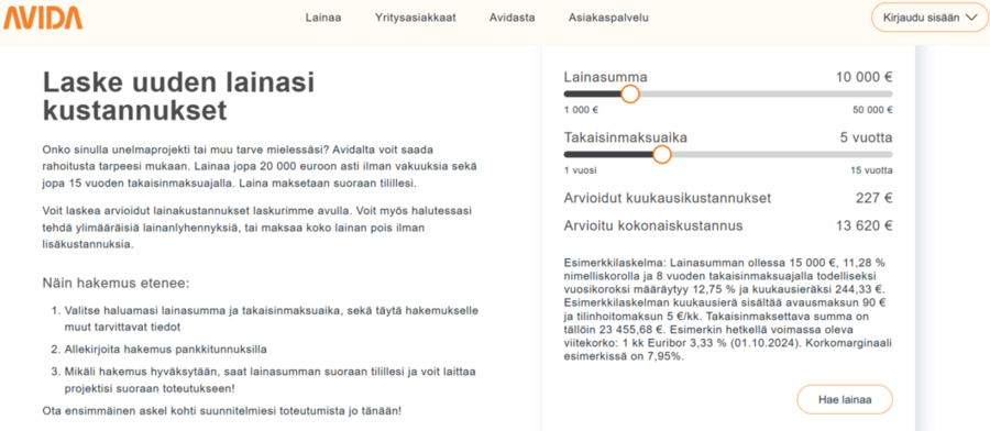 avida finans lainahakemus