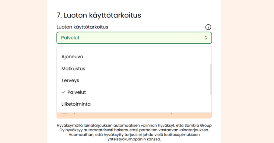 omalaina lainan käyttö palveluihin
